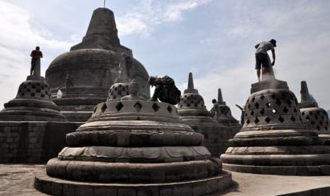 Menjauhkan Lumut dari Candi Borobudur