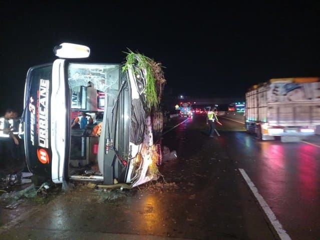Bus Terguling di Tol Batang: Ban Botak, Hujan, Ya Selesai!