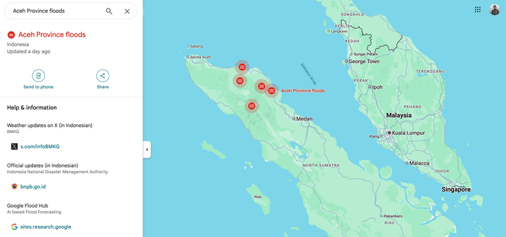 Banjir Kepung Sumatera, Google Maps Tampilkan Peta Flood Alert