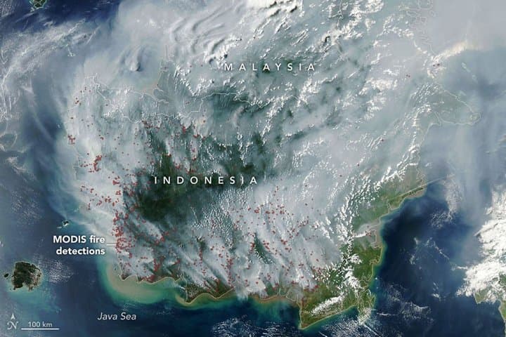 NASA Sorot Kepulan Asap Karhutla di Langit Indonesia, Netizen Bereaksi