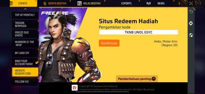 Garena Merilis Kode Redeem FF Hari ini 18 Mei 2026: Ada Reward Apa Aja