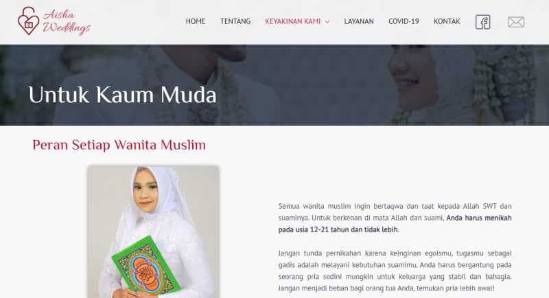 Situs Aisha Weddings Tawarkan Jasa Pernikahan Anak hingga Poligami
