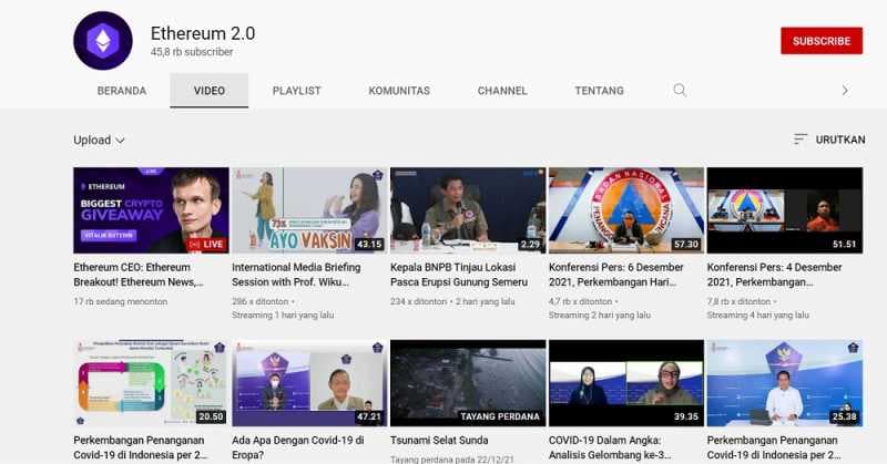 Channel YouTube BNPB Diambil Alih Hacker Ethereum
